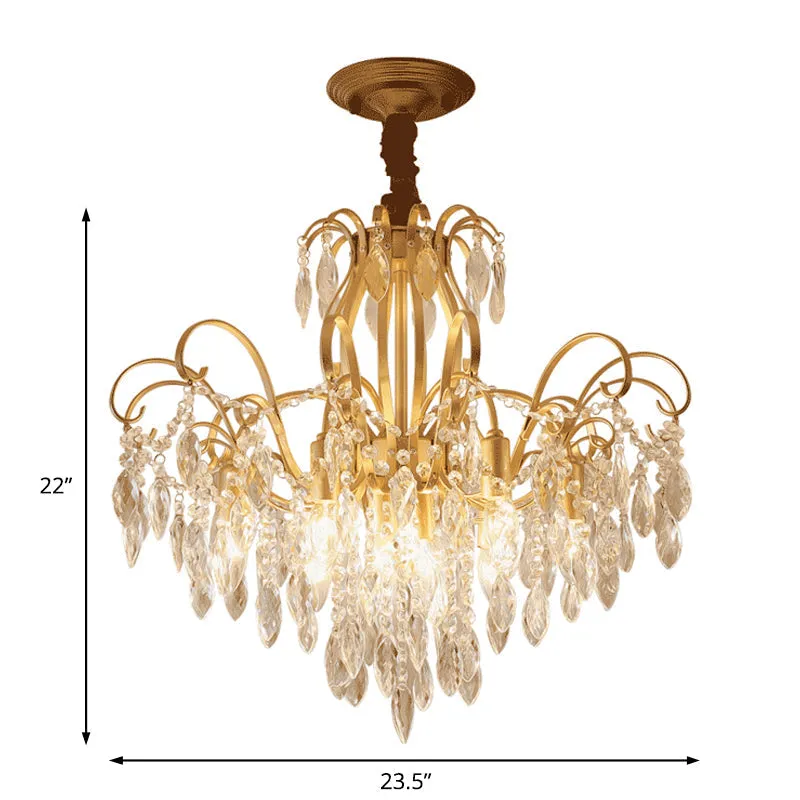Modern Golden Geometric Chandelier Lamp - Vintage Style Pendant Light with Crystal and Metal Accents - 7/8 Lights - 19.5"/23.5" Width