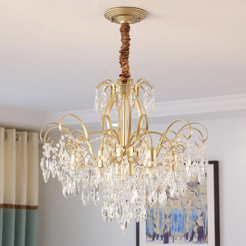 Modern Golden Geometric Chandelier Lamp - Vintage Style Pendant Light with Crystal and Metal Accents - 7/8 Lights - 19.5"/23.5" Width