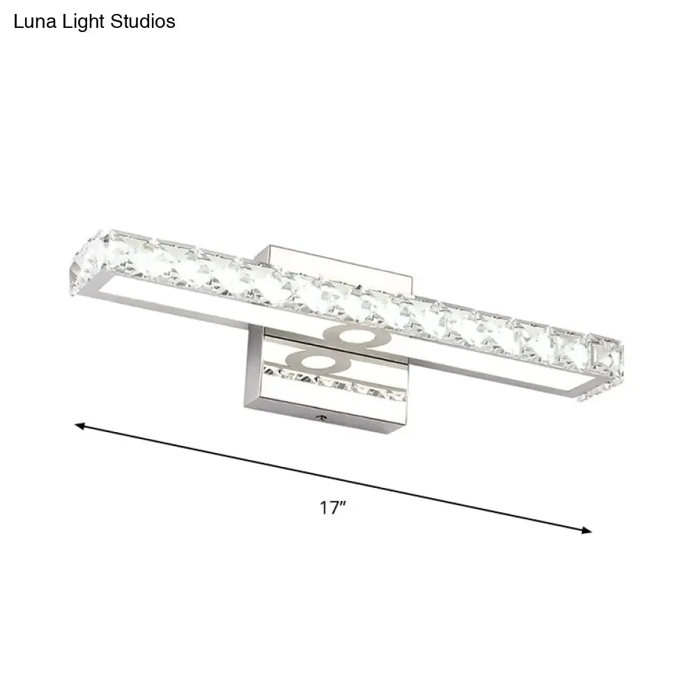 Modern Rectangle Vanity Wall Sconce with Clear Crystal Integrated LED - Bathroom Wall Lamp