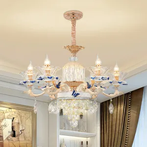 Modern Rose Gold Crystal Chandelier Pendant - 6/8 Lights, Blooming Bedroom Suspension Lamp with Ceramic Bobeche