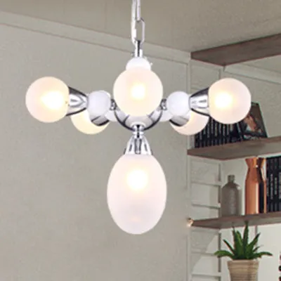 Modern Sphere and Oval Glass Chandelier Pendant with Chrome LED Lights - Hanging Lamp Kit