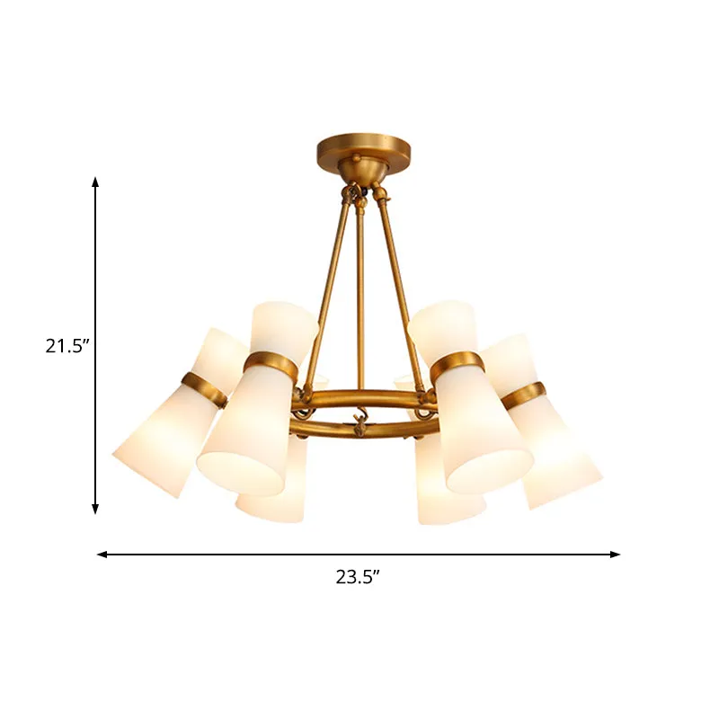 Modern Wide Flare Ceiling Chandelier with Opal Glass - 16 Bulbs, Black/Gold
