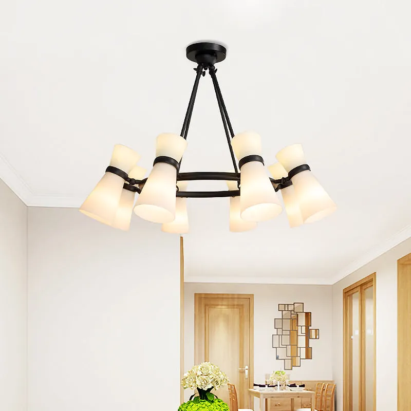 Modern Wide Flare Ceiling Chandelier with Opal Glass - 16 Bulbs, Black/Gold