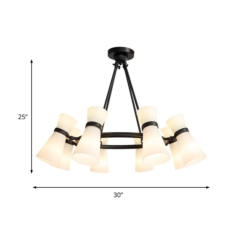 Modern Wide Flare Ceiling Chandelier with Opal Glass - 16 Bulbs, Black/Gold