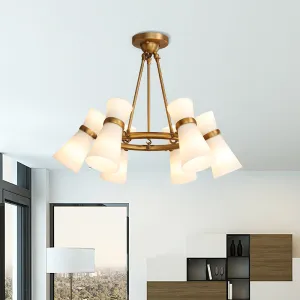 Modern Wide Flare Ceiling Chandelier with Opal Glass - 16 Bulbs, Black/Gold