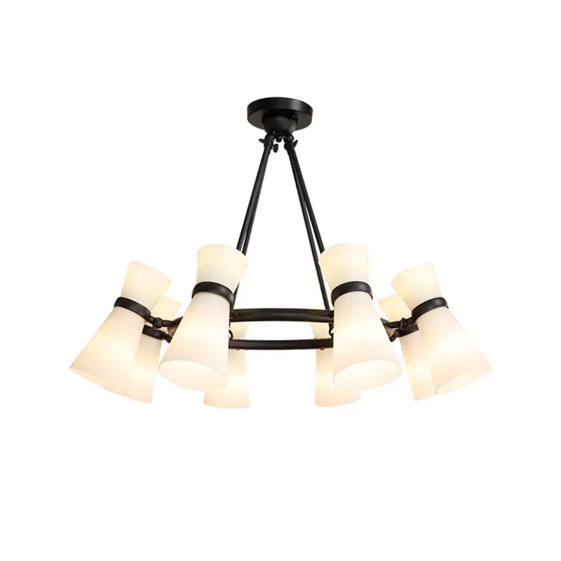 Modern Wide Flare Ceiling Chandelier with Opal Glass - 16 Bulbs, Black/Gold