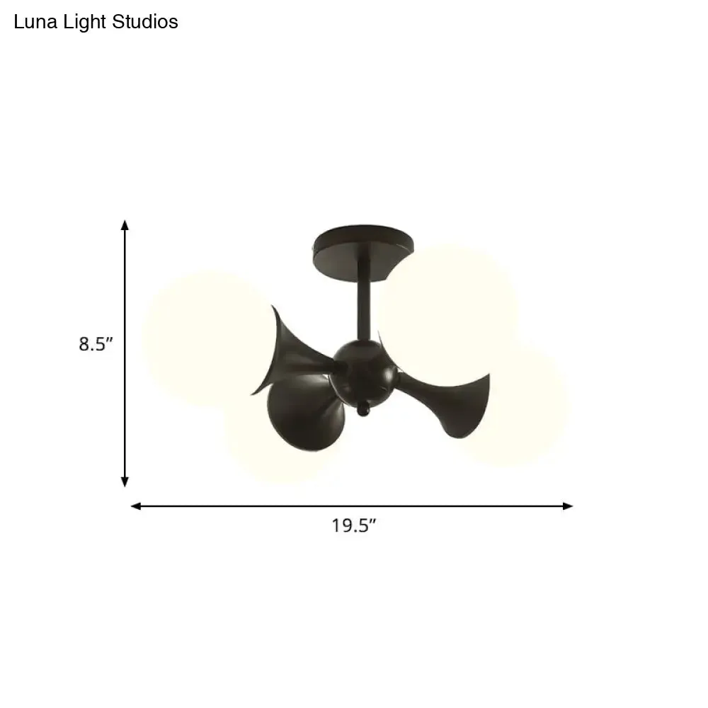 Modernist Flush Ceiling Lamp with Black Finish, 4-Bulb Semi Mount Lighting and Milk White Glass
