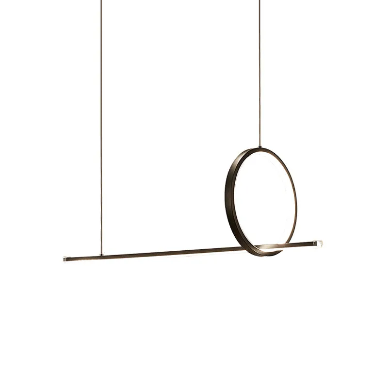 Modernist Linear and Ring LED Island Chandelier in Black for Dining Room