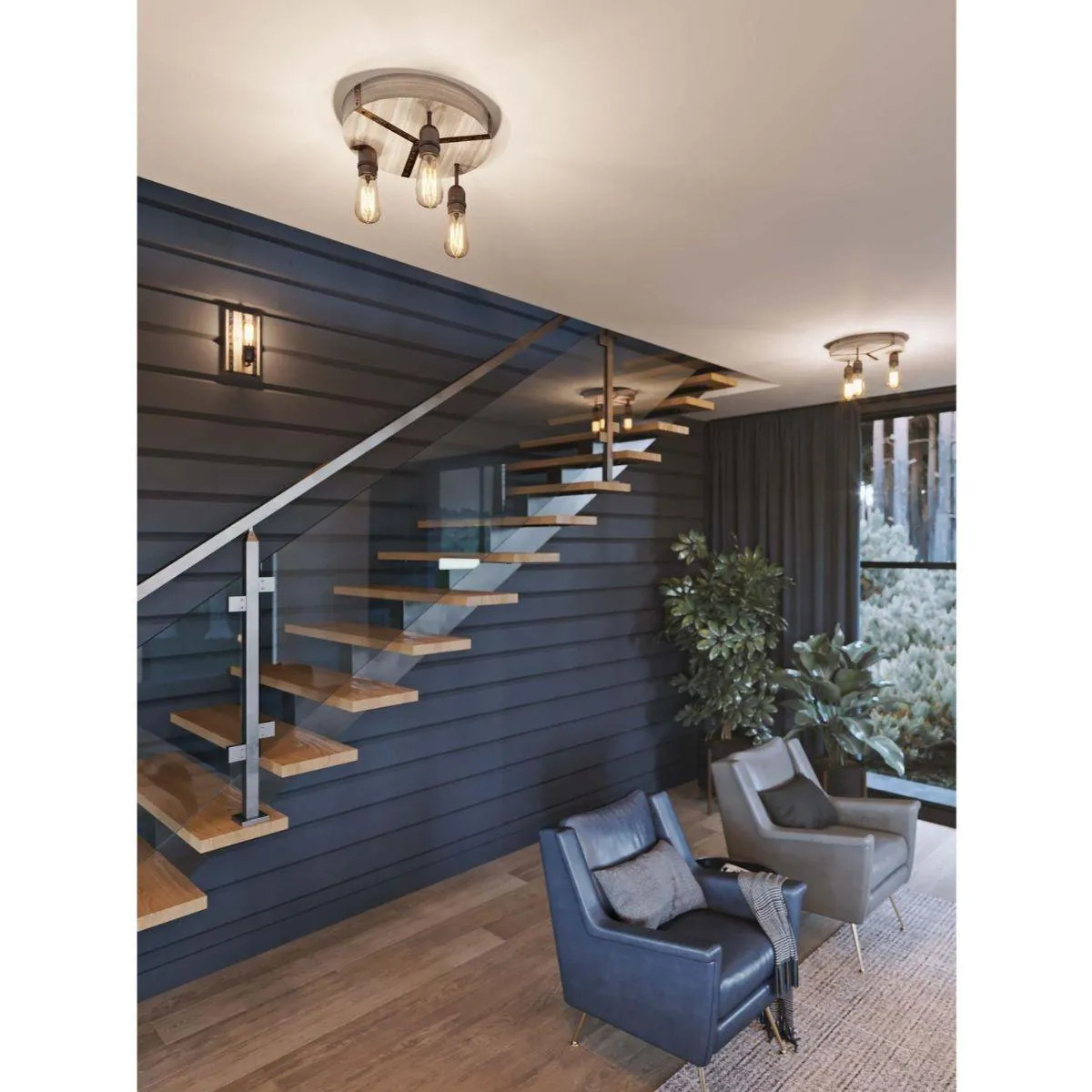 Noah 13 in. 3 Lights Semi flush Mount Light Gray Finish