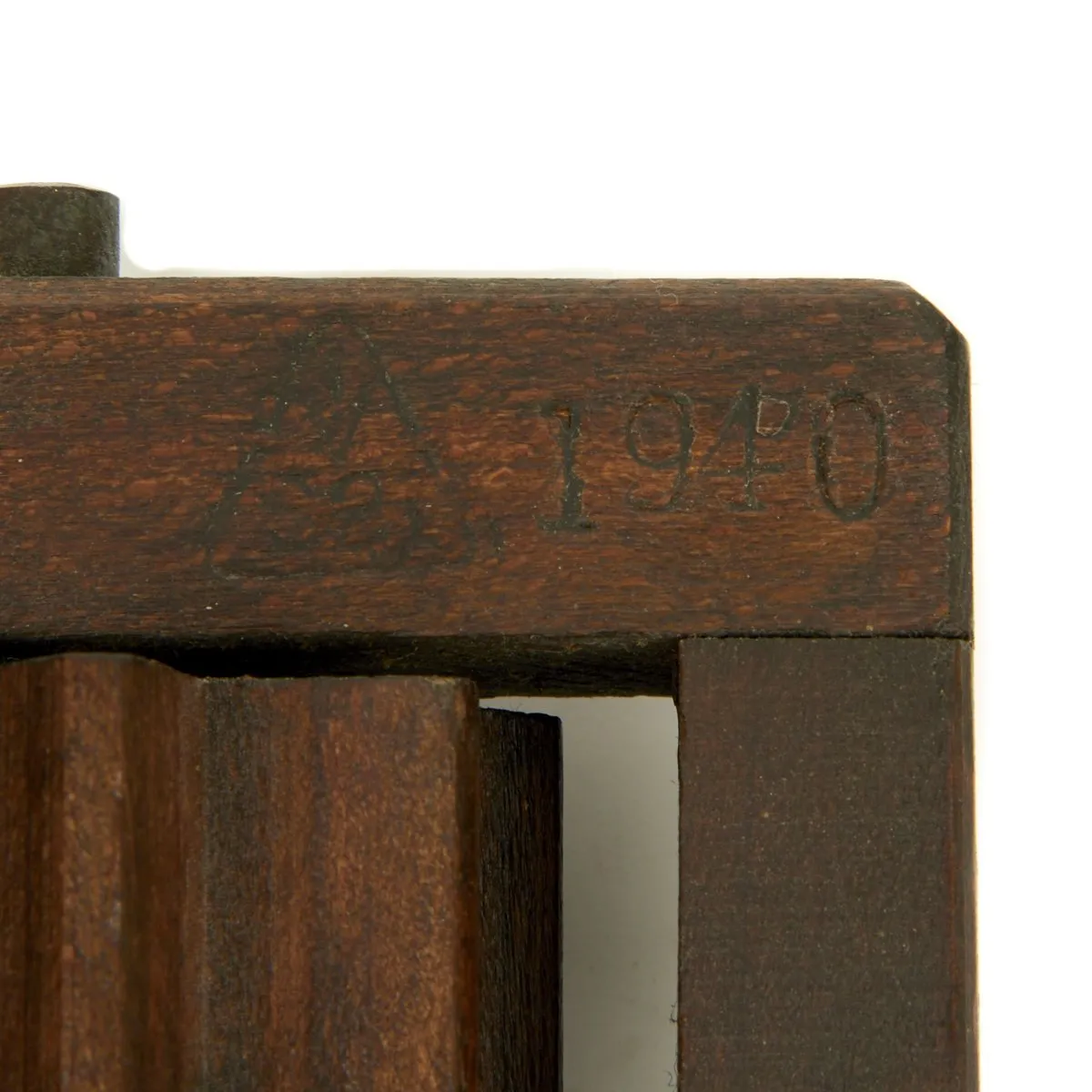 Original British WWII Wood Air Raid Alarm / Gas Rattle - Maker marked and dated 1940