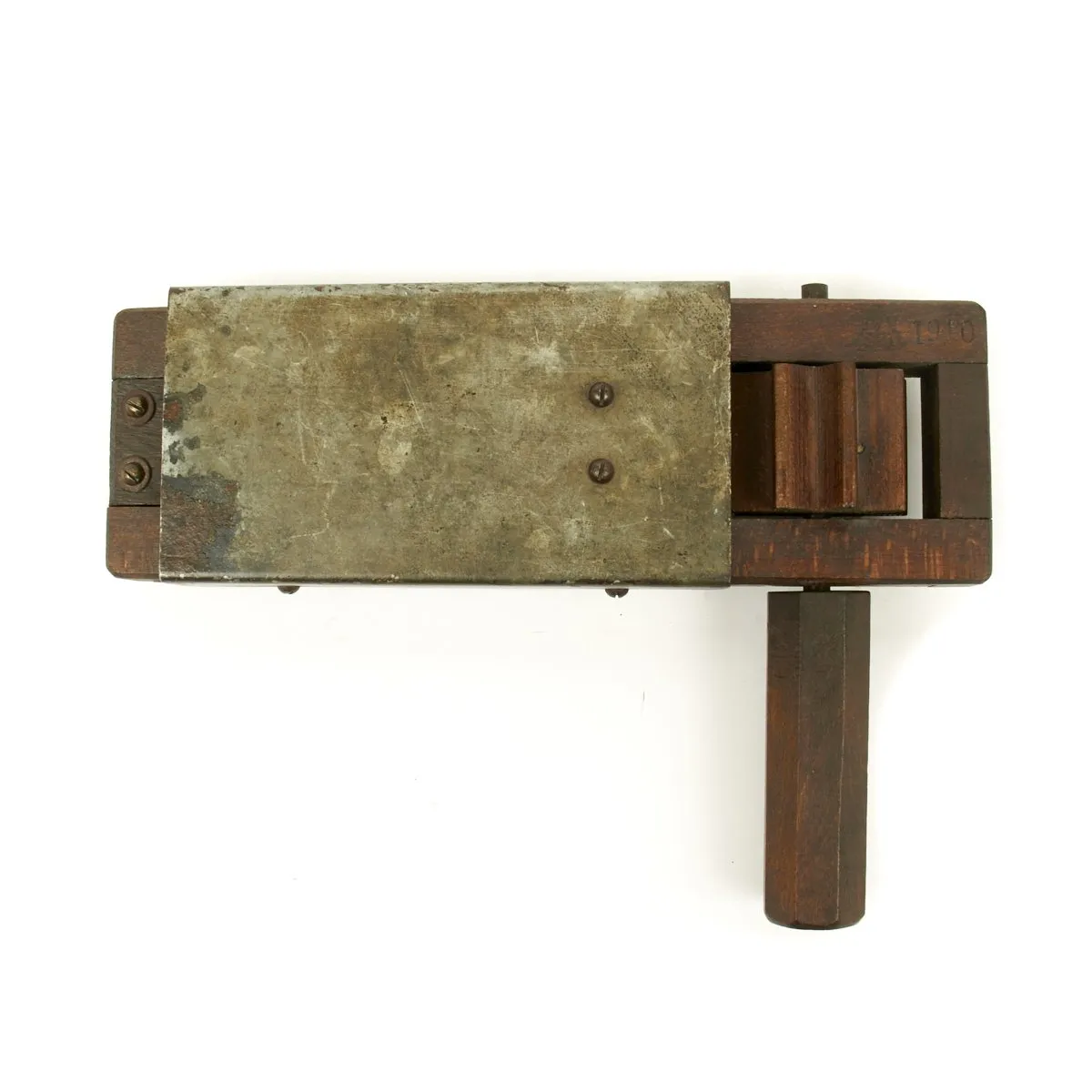 Original British WWII Wood Air Raid Alarm / Gas Rattle - Maker marked and dated 1940