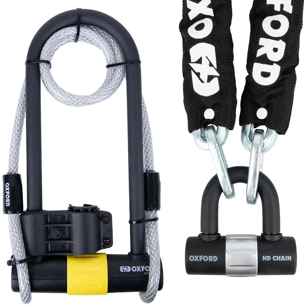 Oxford HD Chain & Padlock   Oxford Magnum Sold Secure Gold U Lock Bundle Kit