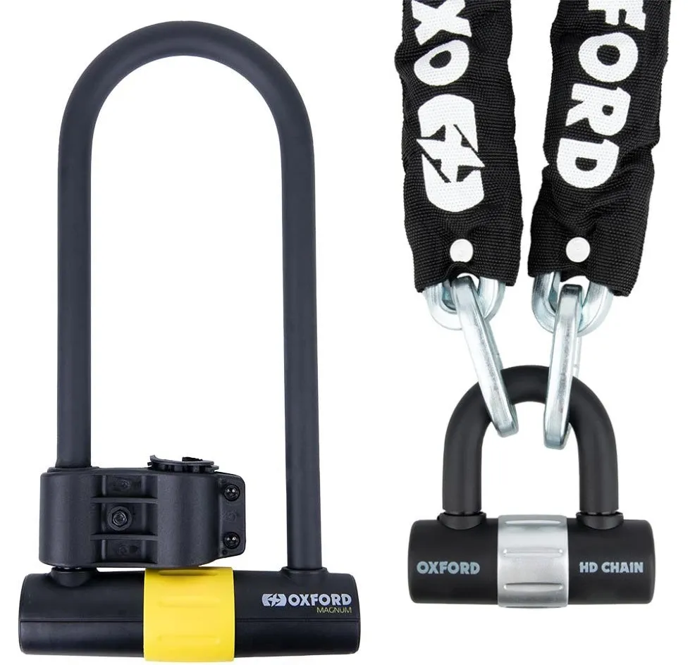Oxford HD Chain & Padlock   Oxford Magnum Sold Secure Gold U Lock Bundle Kit
