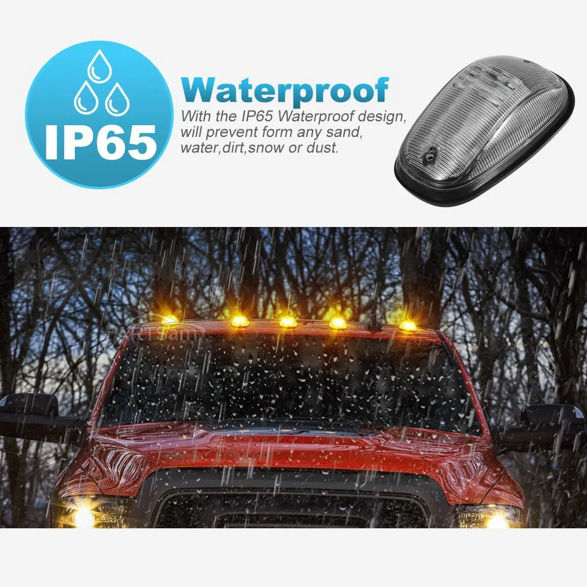 Partsam 5PCS Cab Marker Clear/Amber 45LED Top Roof Light Compatible with Dodge Ram 1500 2500 3500 4500 5500 Pickup 2003 2004 2005 2006 2007 2008 2009 2010 2011 2012 2013 2014 2015 2016 2017 2018