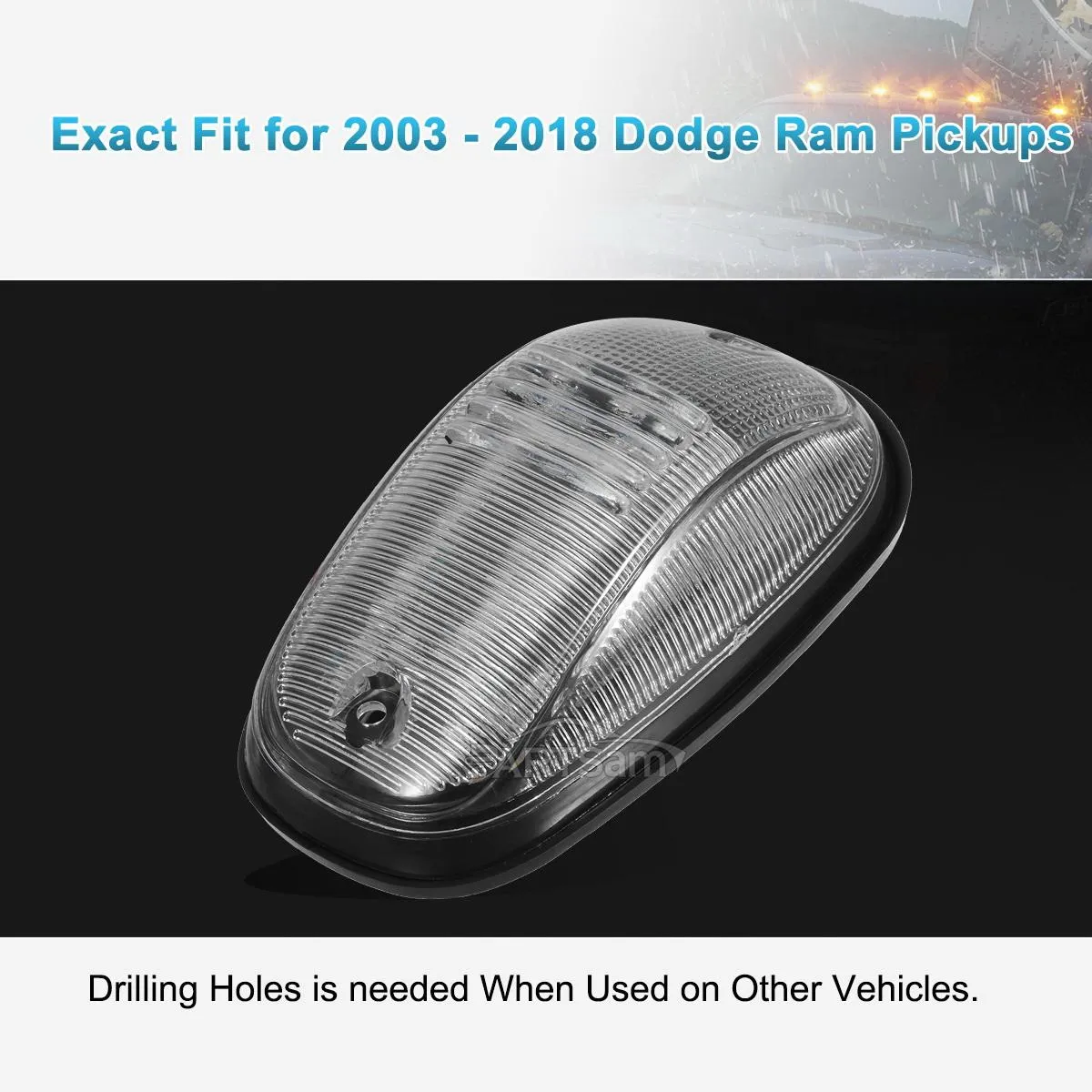 Partsam 5PCS Cab Marker Clear/Amber 45LED Top Roof Light Compatible with Dodge Ram 1500 2500 3500 4500 5500 Pickup 2003 2004 2005 2006 2007 2008 2009 2010 2011 2012 2013 2014 2015 2016 2017 2018
