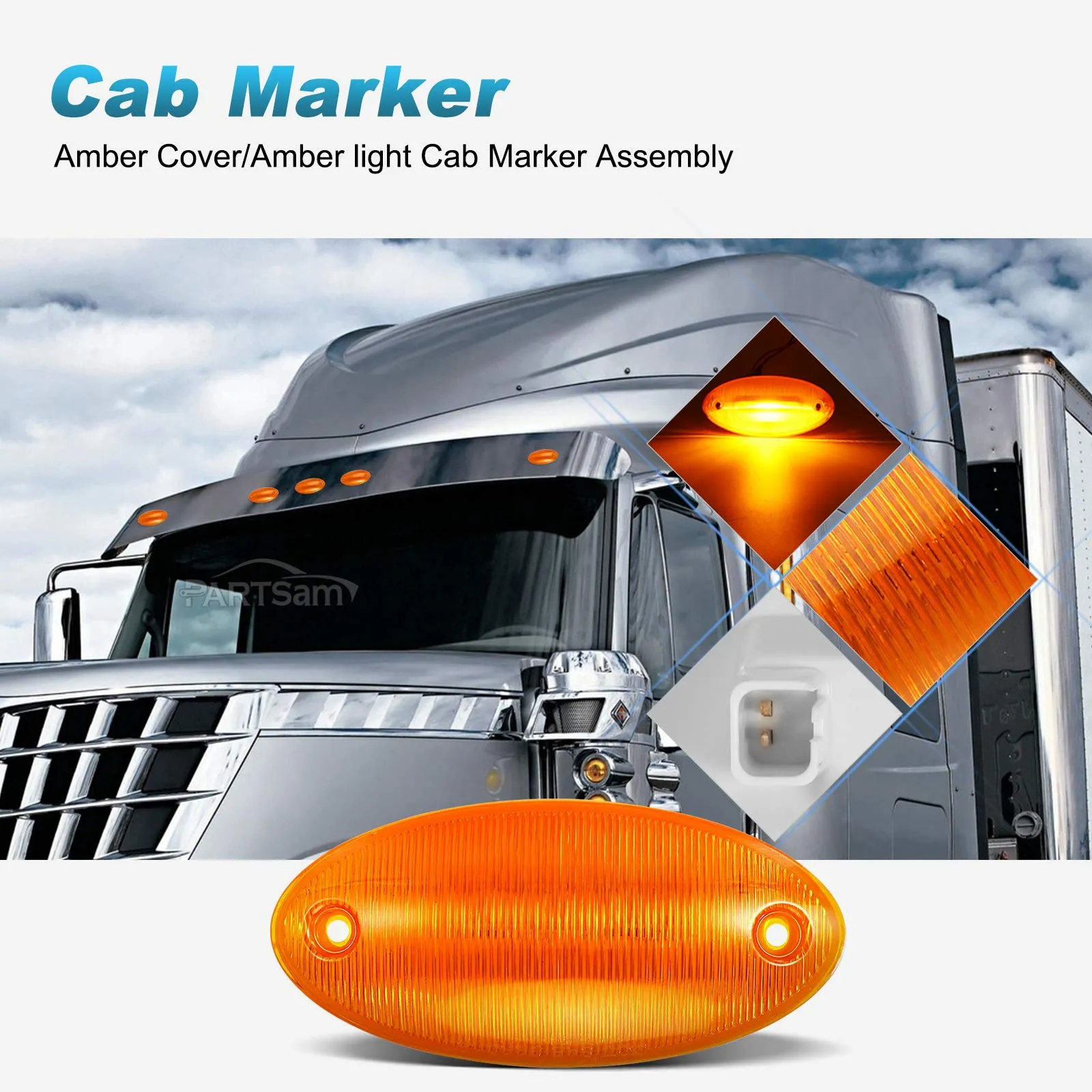 Partsam 5Pcs Cab Marker Roof Light 888-5125 Amber Lens Amber Light Top Lights Assembly Compatible with International ProStar/LoneStar 5900 7300-7600/8600/9200/9400/9800 International Series Truck