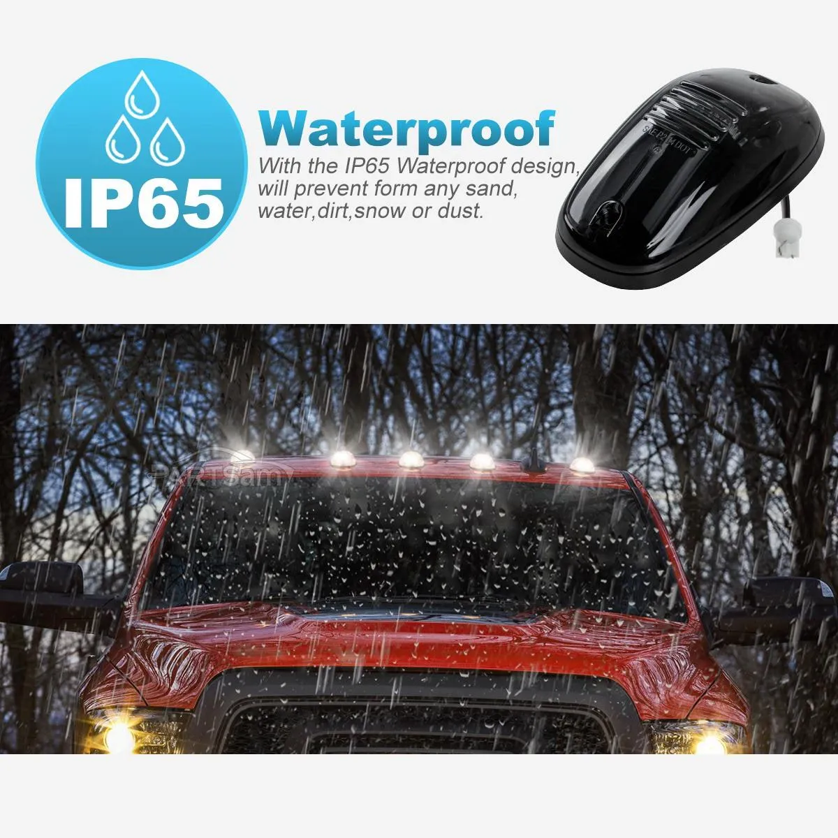 Partsam 5pcs Smoke Cab Marker Top Roof Running LED Light Assembly w/16LED White Cab Light Compatible with Dodge Ram 1500 2500 3500 4500 5500 2003-2018 Pickup Trucks
