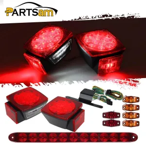 Partsam Submersible Under 80inch LED Trailer Light Kit,Square Stop Turn Tail RV Truck Lights w/Wire &Bracket,Red/Amber Side Fender Marker Lamps,3rd Brake ID Light Bar for Camper Truck RV Boat Snowmobile