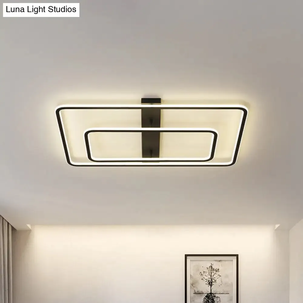 Rectangular Acrylic LED Flush Mount Light in Black - Warm/White Lighting