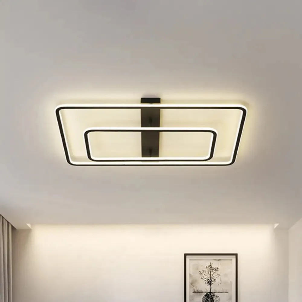 Rectangular Acrylic LED Flush Mount Light in Black - Warm/White Lighting