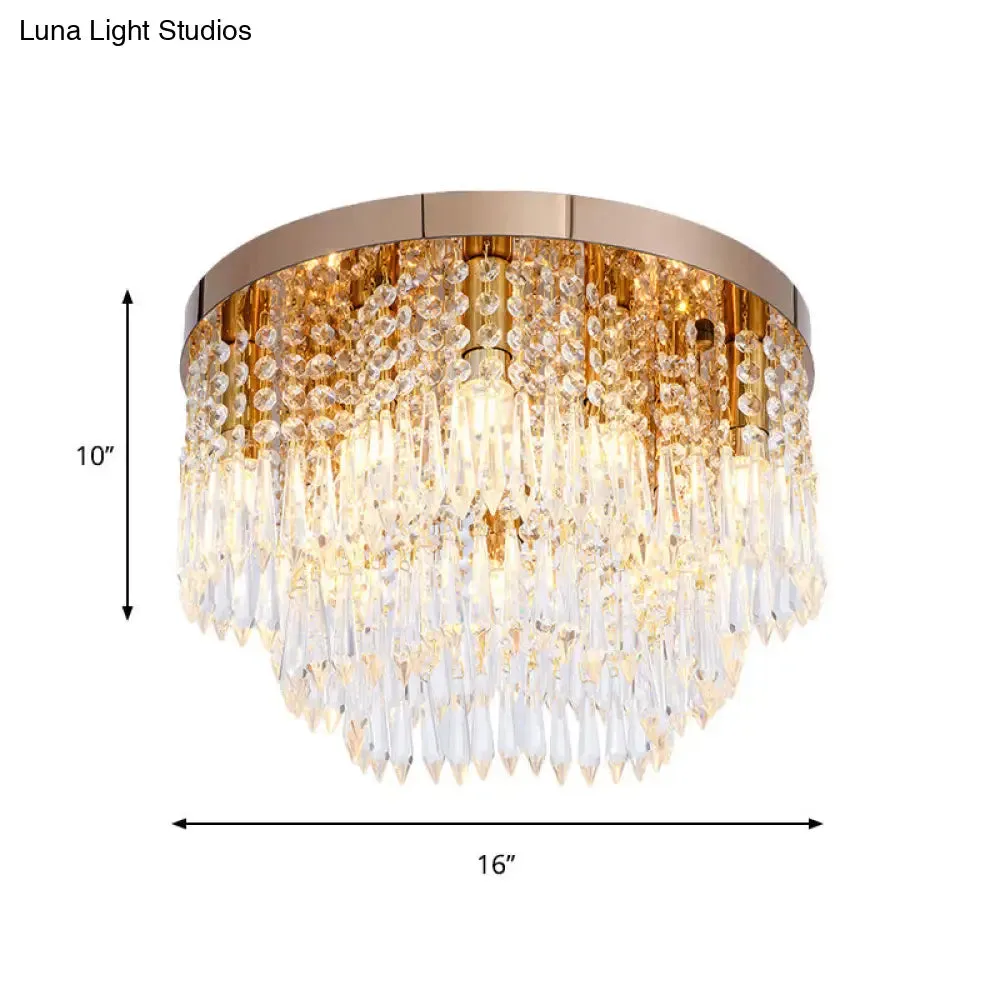 Rose Gold Crystal Waterfall Flush Lamp – Modernist 10-Light Ceiling Flush Mount for Living Rooms