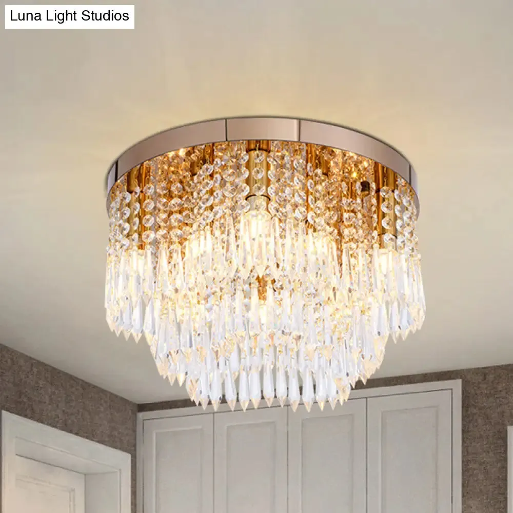 Rose Gold Crystal Waterfall Flush Lamp – Modernist 10-Light Ceiling Flush Mount for Living Rooms