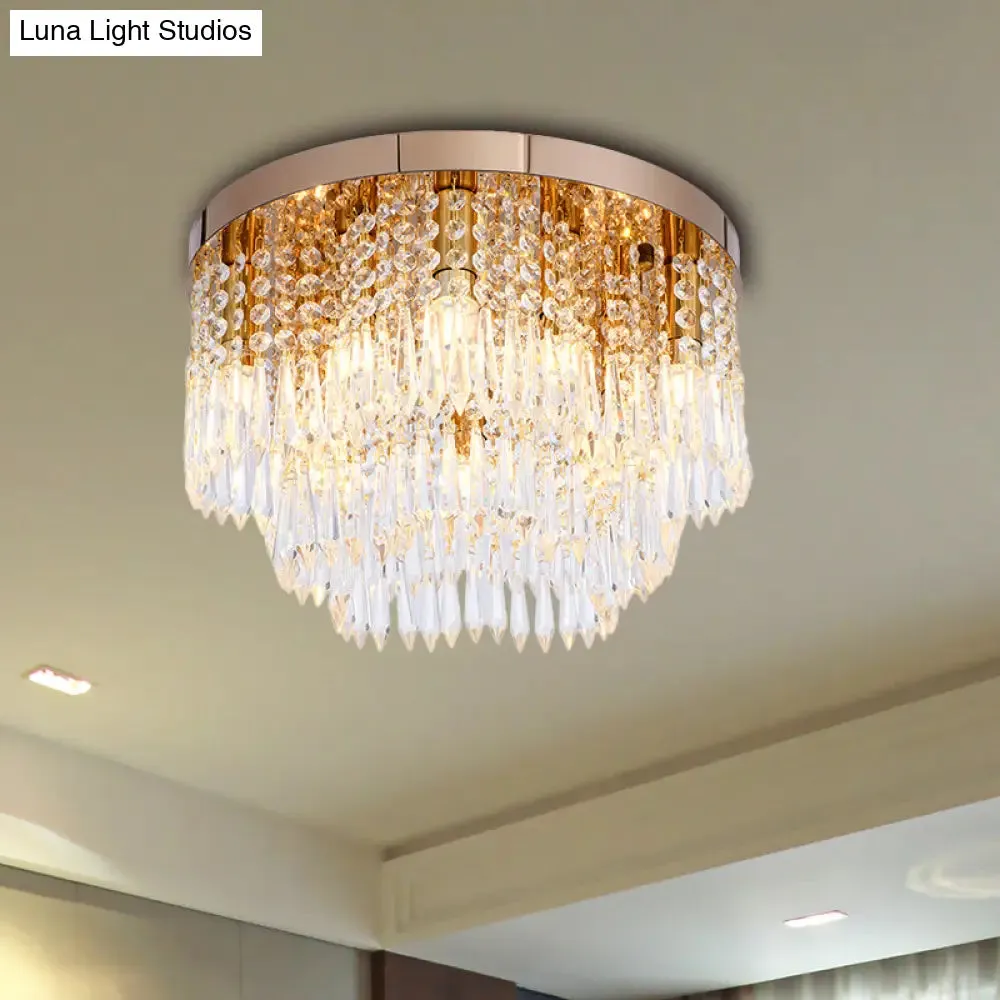 Rose Gold Crystal Waterfall Flush Lamp – Modernist 10-Light Ceiling Flush Mount for Living Rooms
