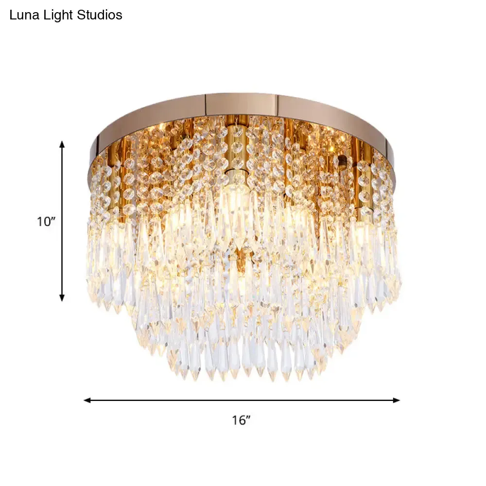 Rose Gold Crystal Waterfall Flush Lamp – Modernist 10-Light Ceiling Flush Mount for Living Rooms