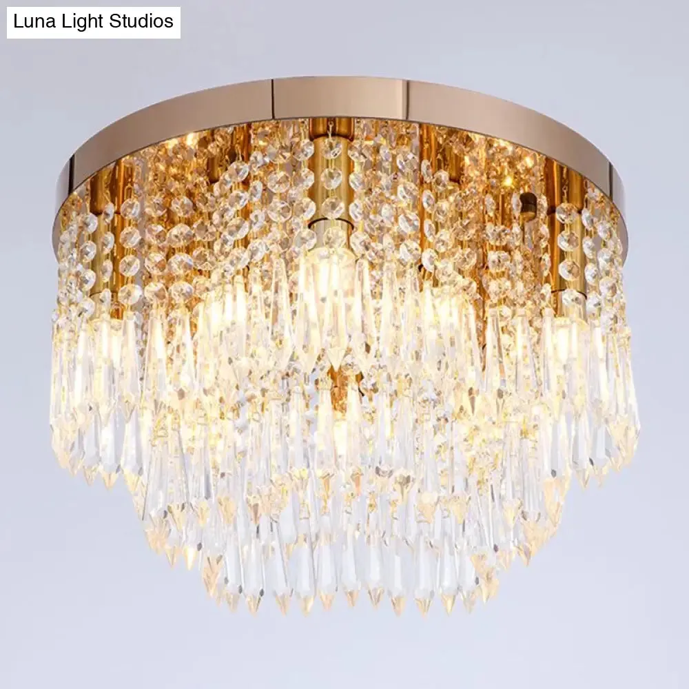 Rose Gold Crystal Waterfall Flush Lamp – Modernist 10-Light Ceiling Flush Mount for Living Rooms