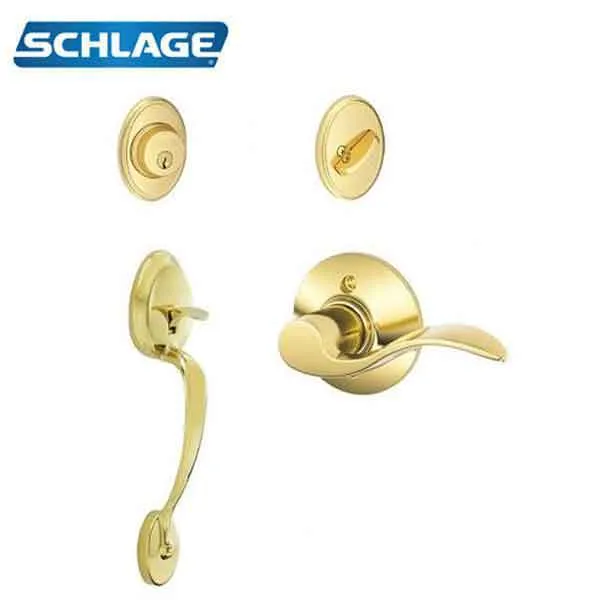 Schlage - F360 Single Cylinder Camelot Door Handleset - w/ Accent Lever - Bright Brass