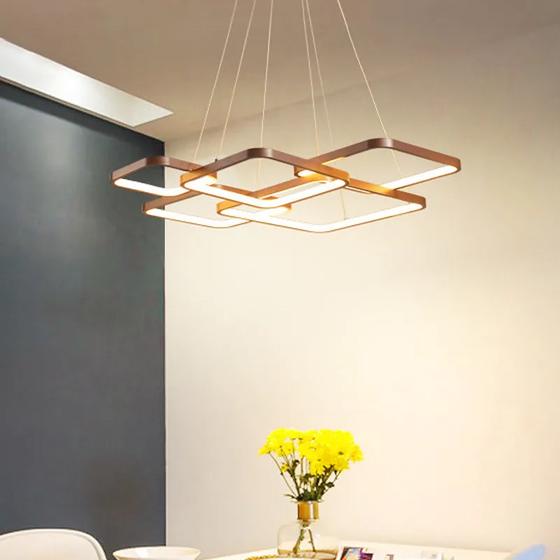 Square Acrylic LED Pendant Light: Minimalist Coffee Chandelier with Warm/White Lighting