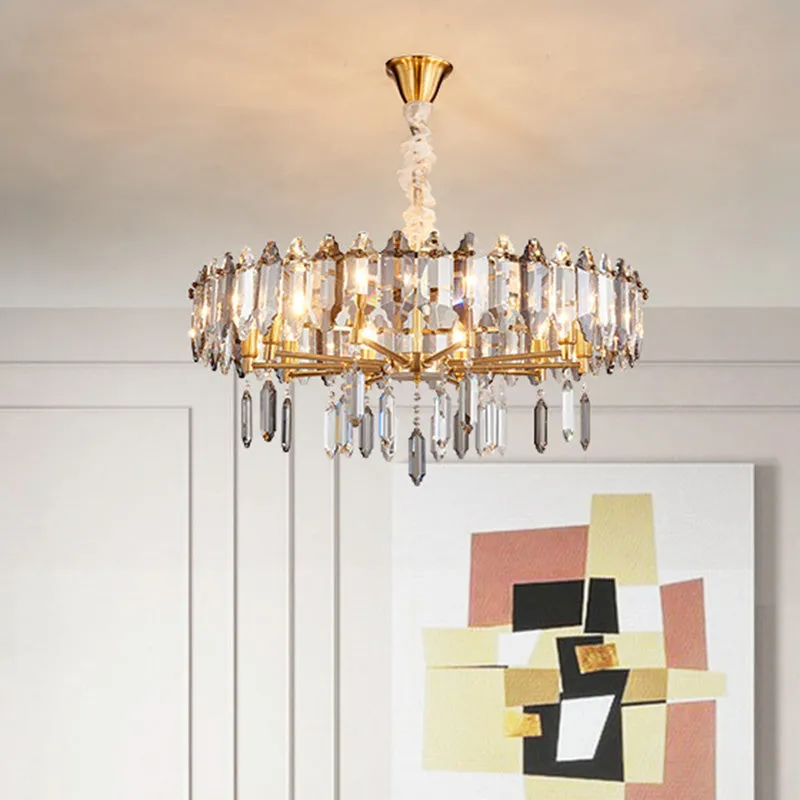 Stylish Circle Crystal Pendant Ceiling Chandelier - Postmodern Gold Finish, 8/10 Heads
