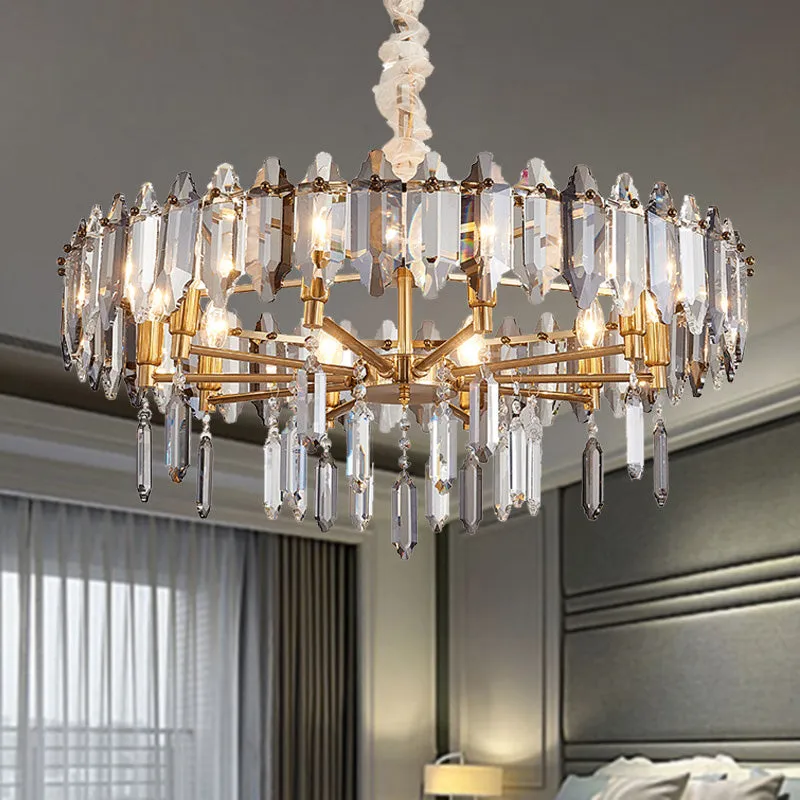 Stylish Circle Crystal Pendant Ceiling Chandelier - Postmodern Gold Finish, 8/10 Heads