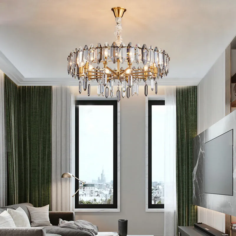 Stylish Circle Crystal Pendant Ceiling Chandelier - Postmodern Gold Finish, 8/10 Heads