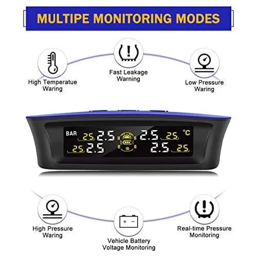 Tymate B2BAQ0003-C1 Solar Power for RV Trailer, Wireless Monitoring System with 6 DIY Sensors, Real-time Displays 6 Tires' Pressure and Temperature TPMS