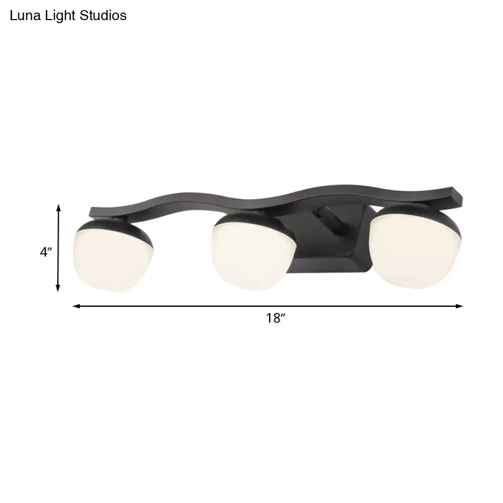 Wave Design Black Acrylic 3-Head Vanity Lamp for Contemporary Bedroom Wall Lighting