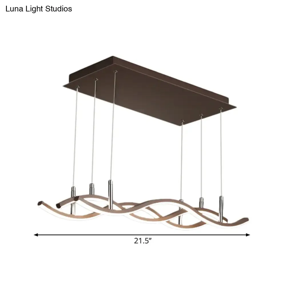 Wavy Metallic Linear Island Pendant LED Light in Coffee with Warm/White Illumination - Minimalist Design