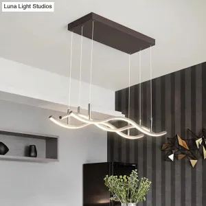 Wavy Metallic Linear Island Pendant LED Light in Coffee with Warm/White Illumination - Minimalist Design